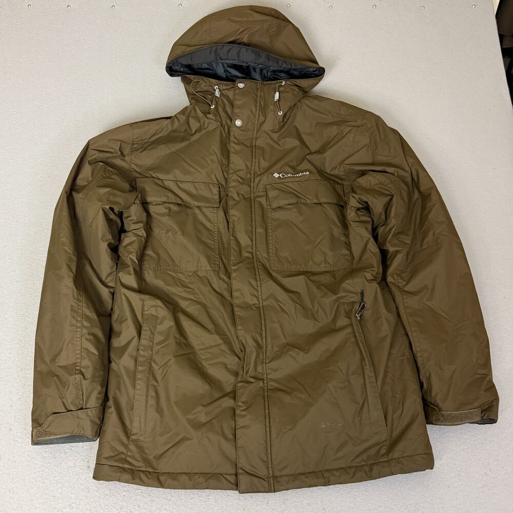 Columbia Hooded Insulated Jacket Men’s Large Brown Nylon Full Zip Coat